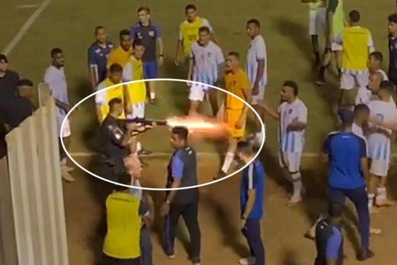 حادثة غير مسبوقة في كرة القدم.. شرطي يطلق النار على لاعب في الملعب